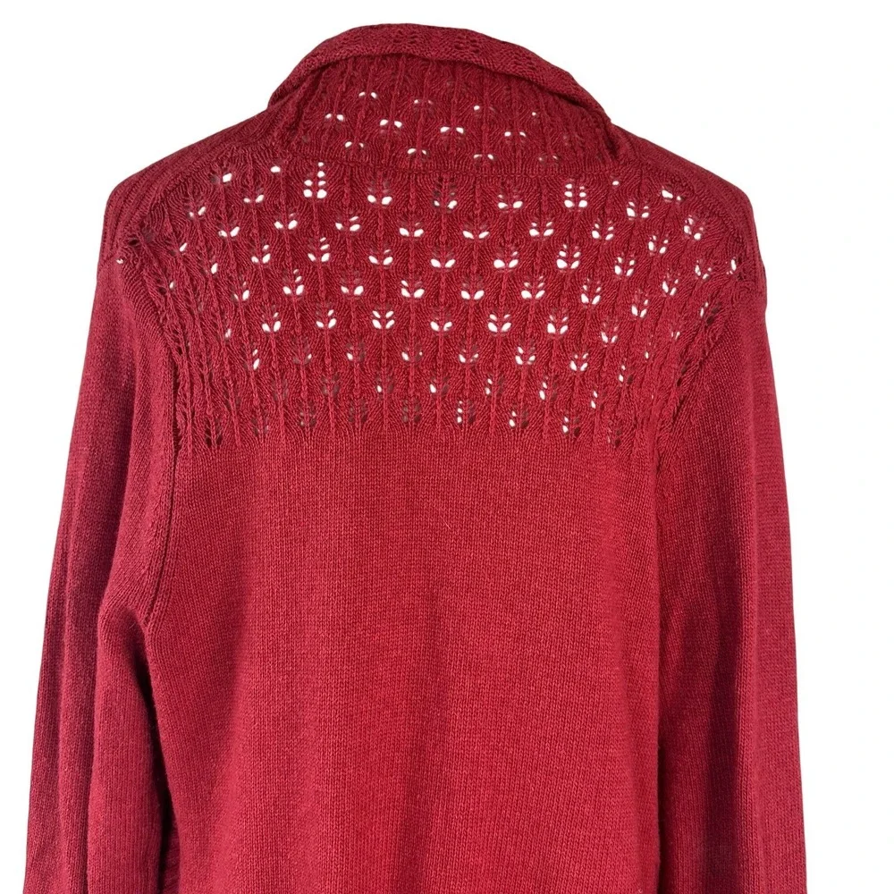 Anthropologie Knitted And Knotted Sweater Open Shawl Waterfall Neck Red Womens M